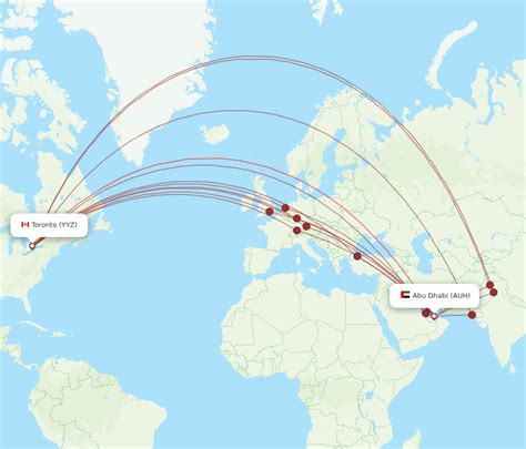 All flight routes from Abu Dhabi to Toronto, AUH to YYZ.